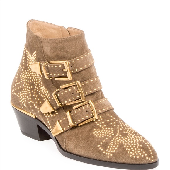 Chloé / Susanna Greige Studded Suede Booties - Picture 3 of 10